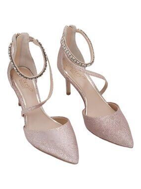 Jewel Badgley Mischka Alaia Pointed-Toe Kitten Heel Women Pink Glitter Sz 5.5